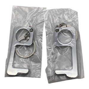 2Pcs Silver Touchless Silvery Door Opener Keychains With Key Rings